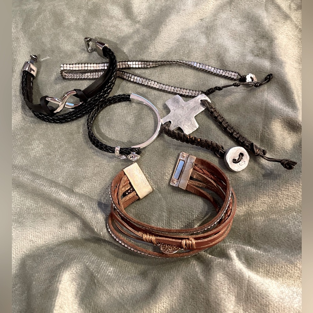 Lot of 5 Leather or Leatherette Bracelets. Stella & Dot Wrap Bracelet